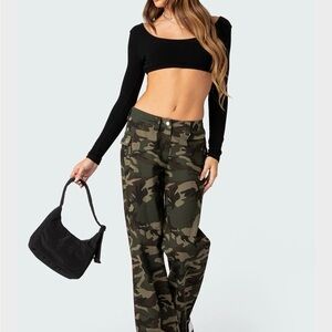 Edikted Camo Print Wide Leg Cargo Pants NWT